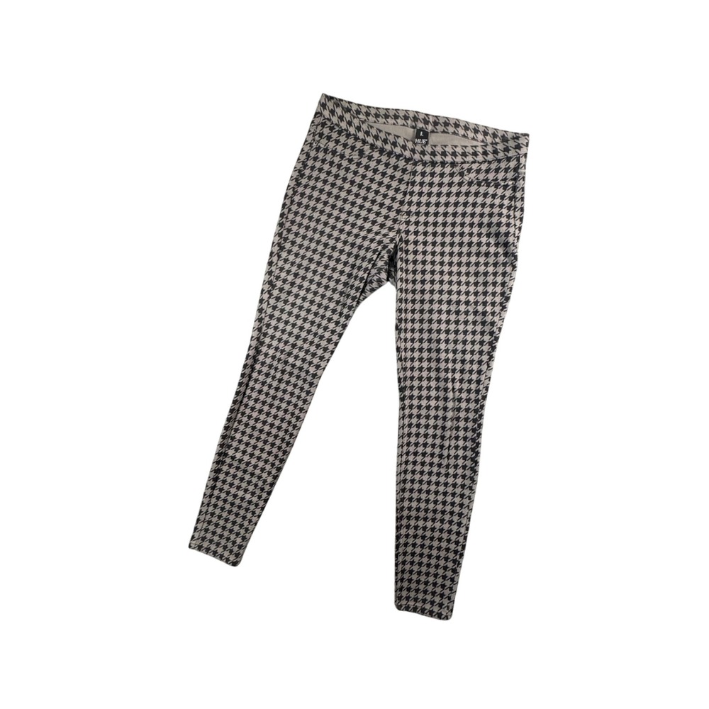 HUE Womens Houndstooth Slim Fit Stretch Leggings‎ Black Gray Size L